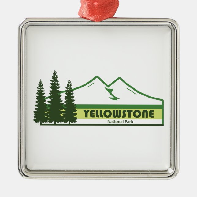 Yellowstone National Park Green Stripes Metal Tree Decoration (Front)