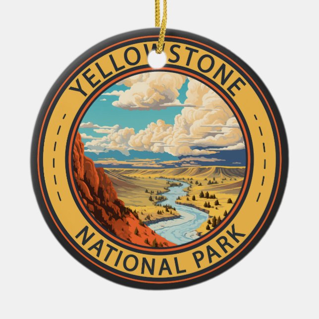 Yellowstone National Park Hayden Valley Travel Art Ceramic Tree Decoration (Front)