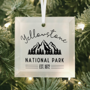 Yellowstone National Park Hiking Camping Glass Tree Decoration