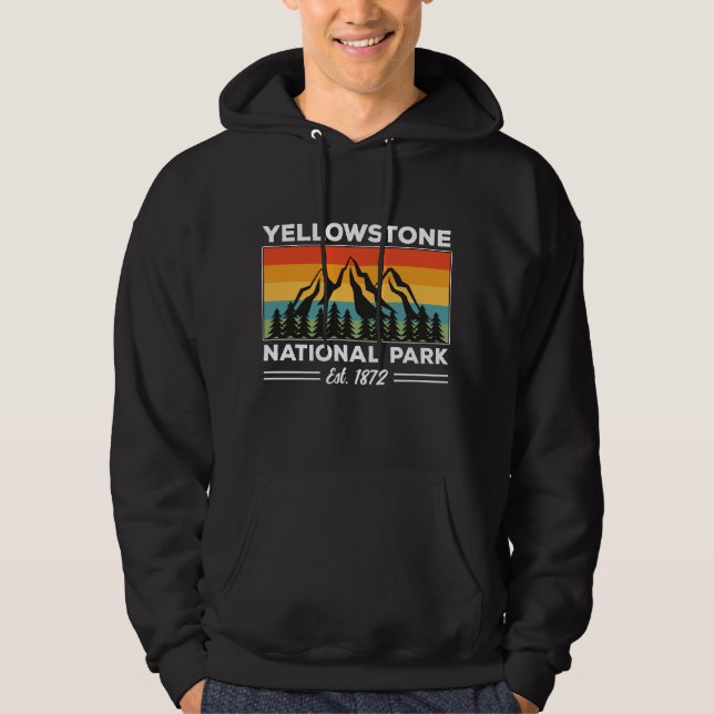 Yellowstone National Park Hiking Camping Retro Hoodie (Front)