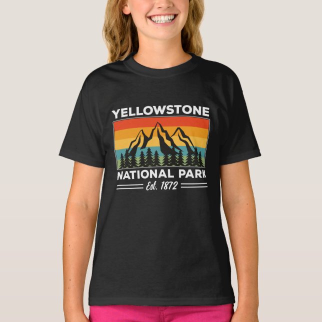 Yellowstone National Park Hiking Camping Retro T-Shirt (Front)