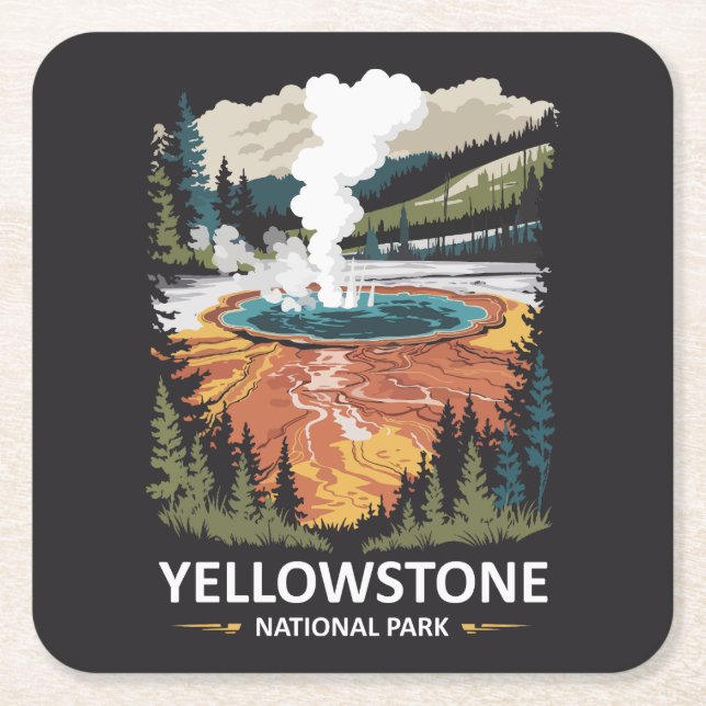Yellowstone National Park Hot Spring Square Paper Coaster (Front)