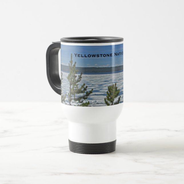 Yellowstone National Park Icy Frozen Lake Travel Mug (Front Left)
