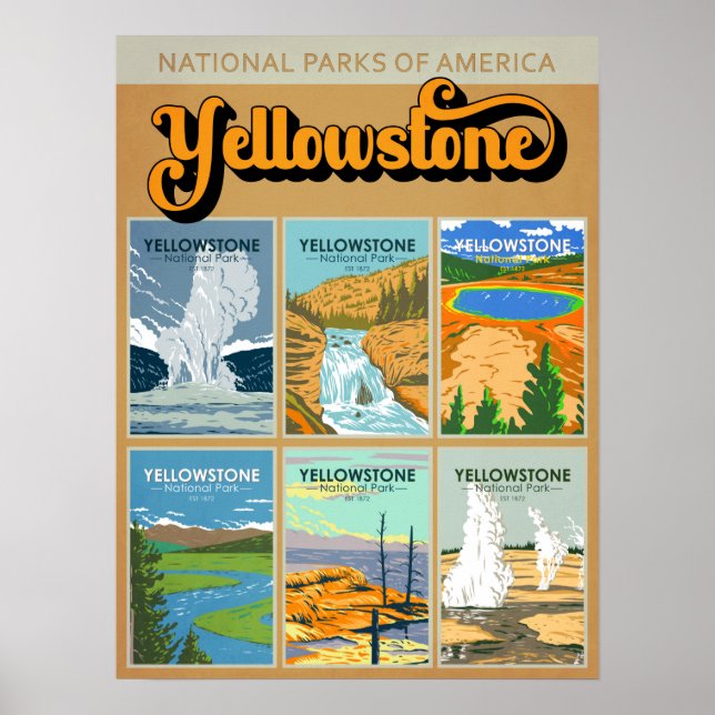 Yellowstone National Park Landmark Collage Poster (Front)
