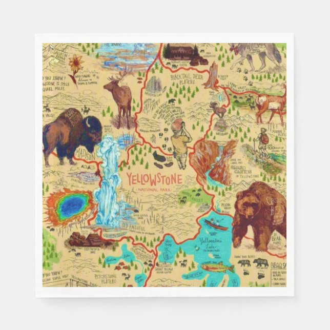 Yellowstone National Park Map Napkin (Front)