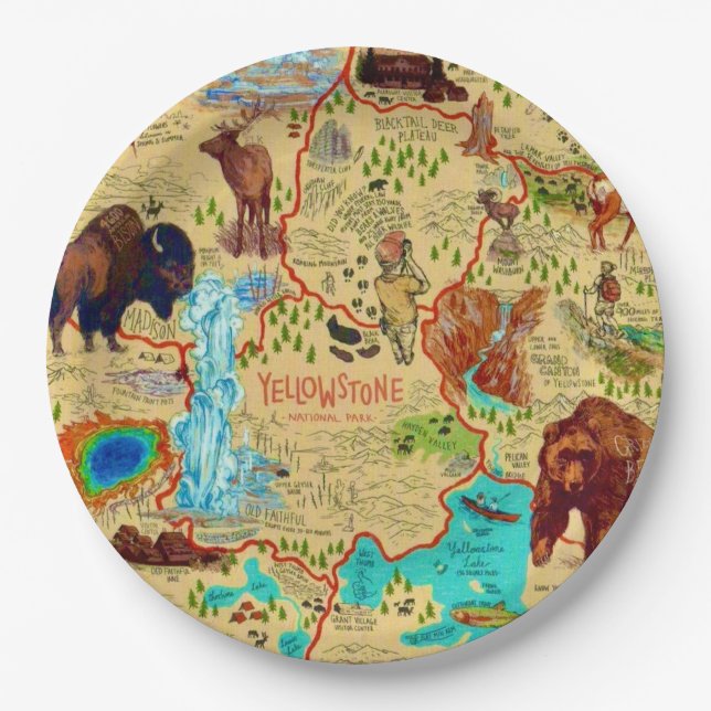 Yellowstone National Park Map Paper Plate (Front)