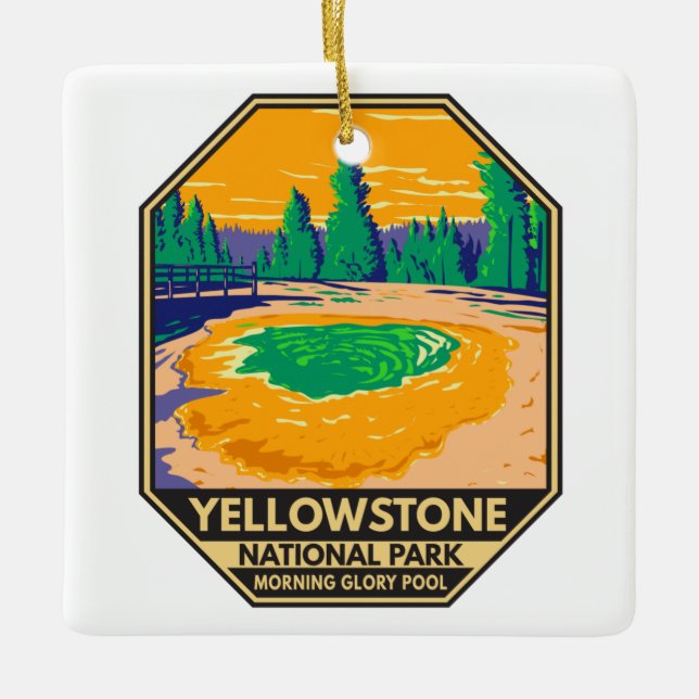 Yellowstone National Park Morning Glory Pool Retro Ceramic Ornament (Front)