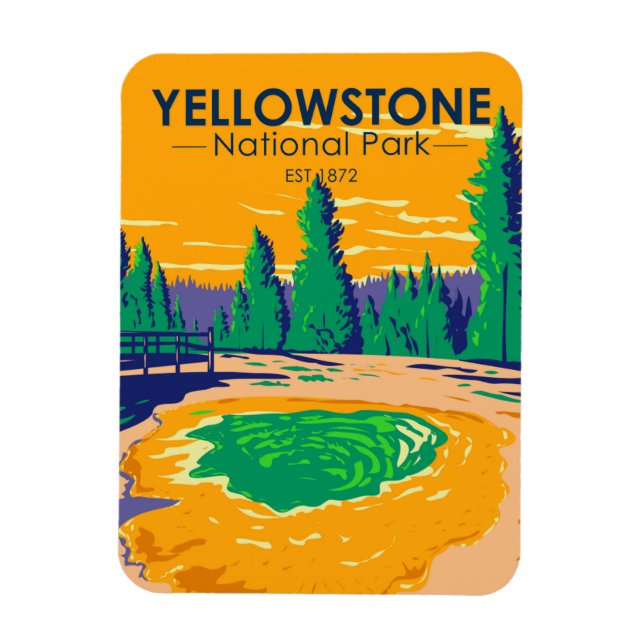 Yellowstone National Park Morning Glory Pool Retro Magnet (Vertical)