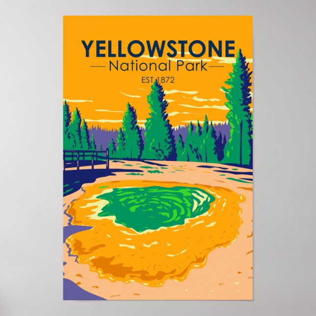 Yellowstone National Park Morning Glory Pool Retro Poster (Front)