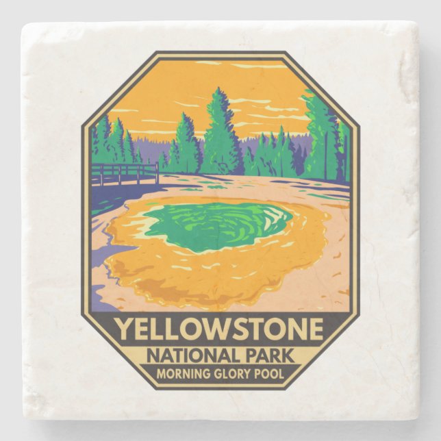 Yellowstone National Park Morning Glory Pool Retro Stone Coaster (Front)