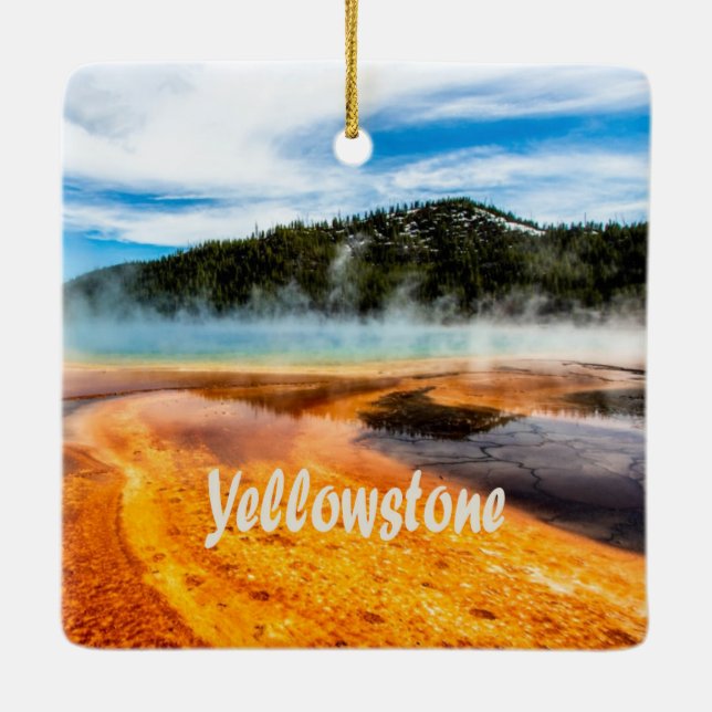 Yellowstone National Park Mountains Nature Animals Ceramic Ornament (Back)