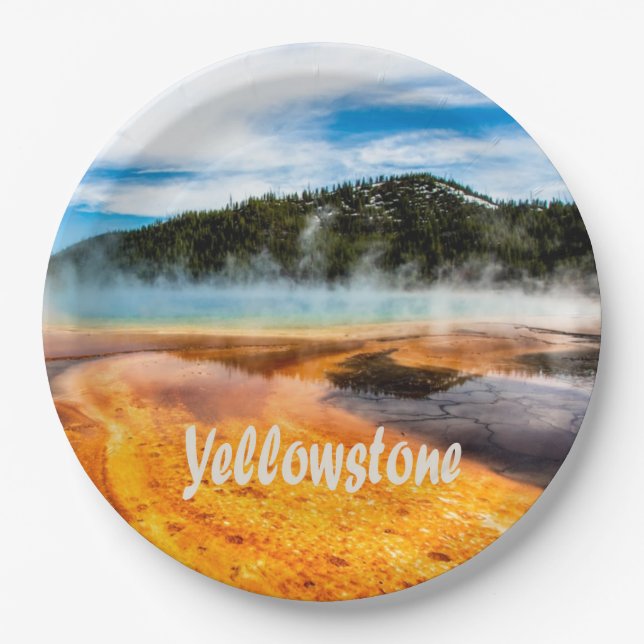 Yellowstone National Park Mountains Nature Animals Paper Plate (Front)