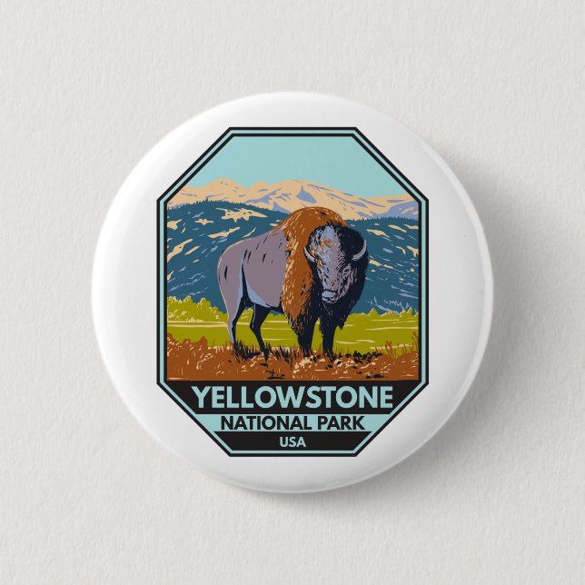Yellowstone National Park North American Bison   6 Cm Round Badge (Front)