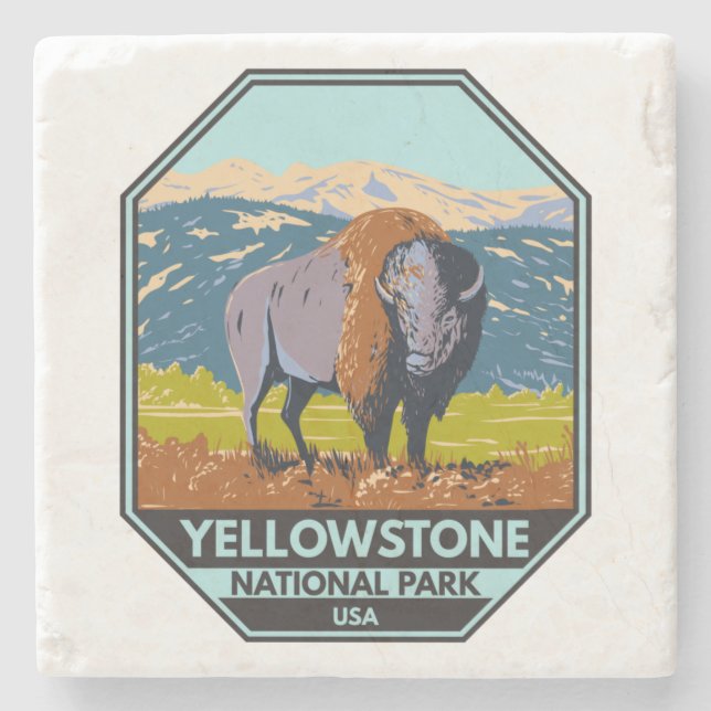 Yellowstone National Park North American Bison  Stone Coaster (Front)