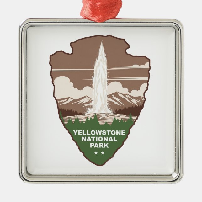 Yellowstone National Park Old Faithful Arrowhead Metal Tree Decoration (Front)
