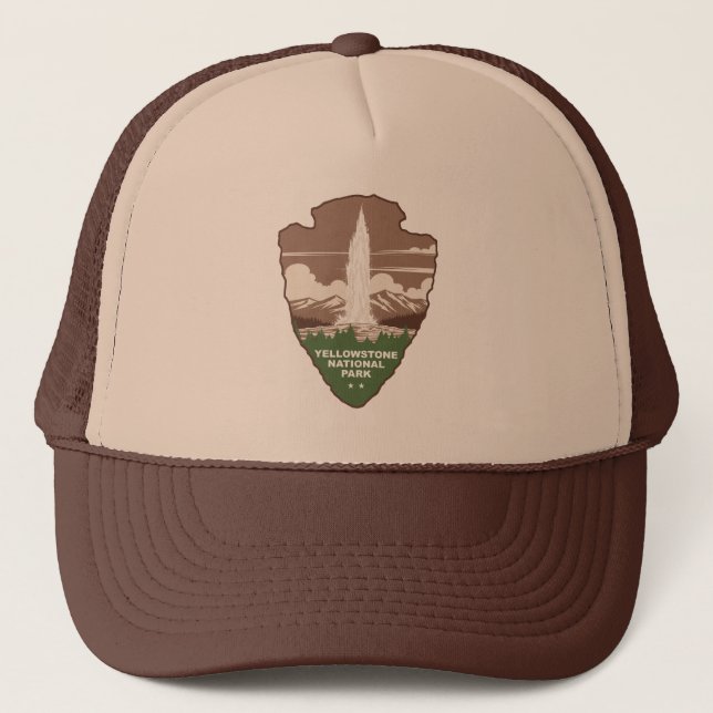 Yellowstone National Park Old Faithful Arrowhead Trucker Hat (Front)