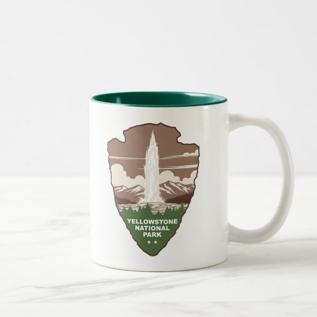 Yellowstone National Park Old Faithful Arrowhead Two-Tone Coffee Mug (Right)