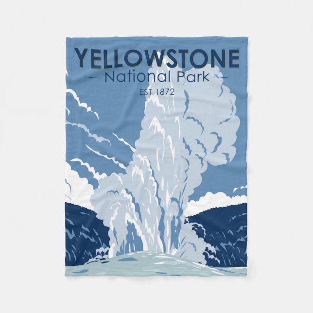 Yellowstone National Park Old Faithful Vintage Fleece Blanket (Front)