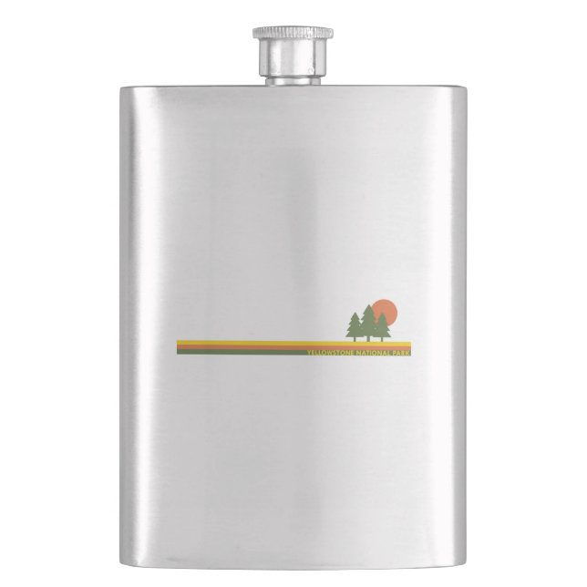 Yellowstone National Park Pine Trees Sun Hip Flask (Front)
