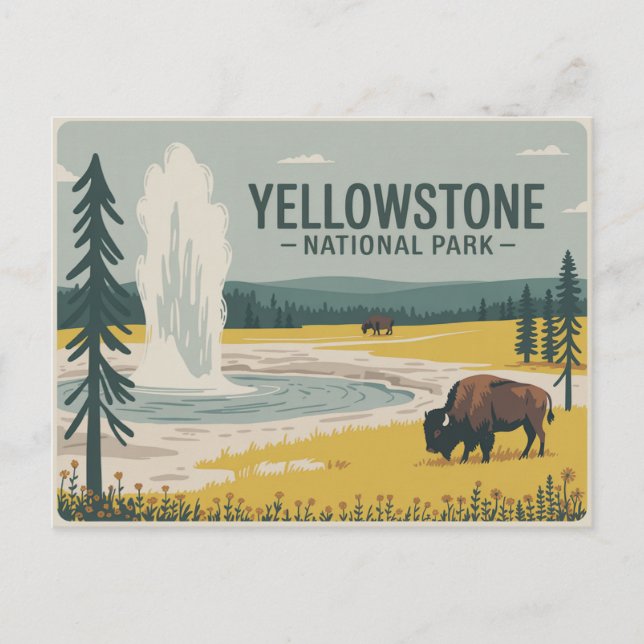 Yellowstone National Park Postcard Vintage (Front)