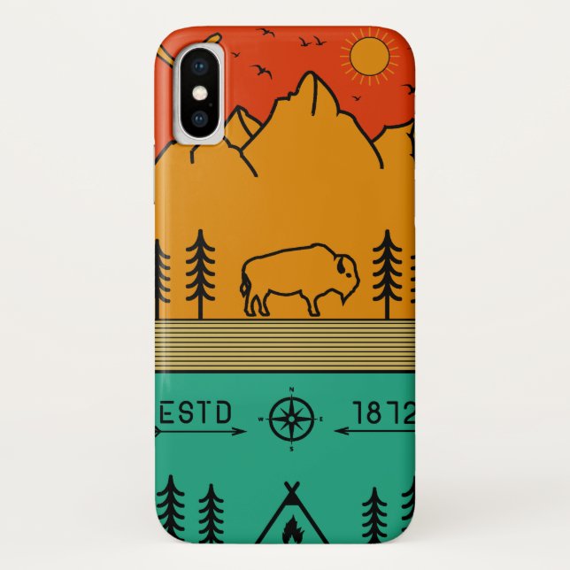 Yellowstone National Park Retro Wyoming USA Bison Case-Mate iPhone Case (Back)