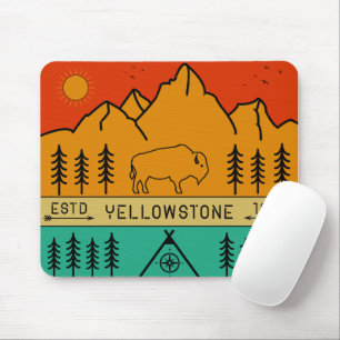 Yellowstone National Park Retro Wyoming USA Bison Mouse Mat