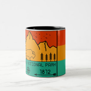Yellowstone National Park Retro Wyoming USA Bison Two-Tone Coffee Mug