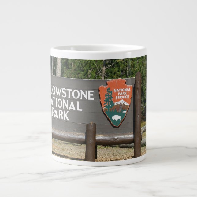 Yellowstone National Park, sign, Wyoming, U. S. Large Coffee Mug (Front)