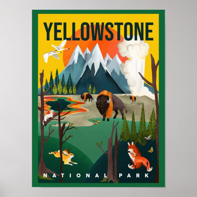Yellowstone National Park Summer Road Trip Art Poster (Front)