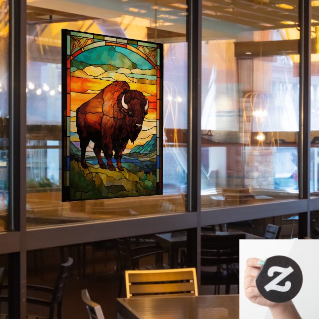 Yellowstone National Park Sunrise Bison Art  Window Cling (Restaurant Window)
