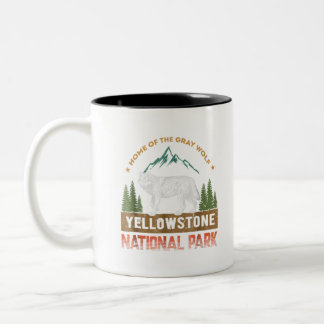 Yellowstone National Park T-Shirt Wolf Vintage Men Two-Tone Coffee Mug