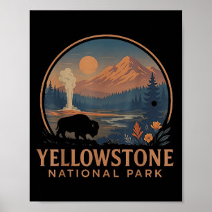 Yellowstone National Park Us Bison Vintage Hiking Poster