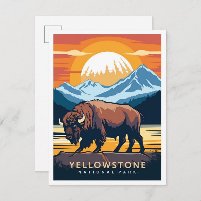 Yellowstone National Park USA Travel Illustration Postcard (Front/Back)