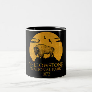 Yellowstone National Park Usa Vintage Retro Bison Two-Tone Coffee Mug