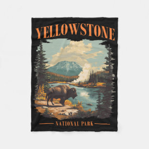 Yellowstone National Park Vintage Hiking Camping Fleece Blanket