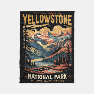 Yellowstone National Park Vintage Hiking Fleece Blanket