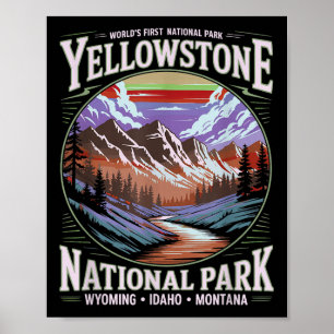 Yellowstone National Park Vintage Mountain Nature  Poster