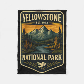 Yellowstone National Park Vintage Patch Emblem Hik Fleece Blanket