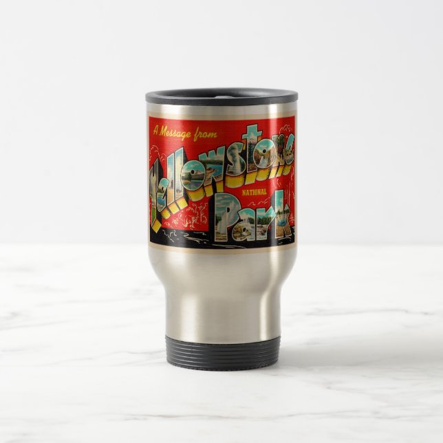 Yellowstone National Park Vintage Postcard Travel Mug (Center)