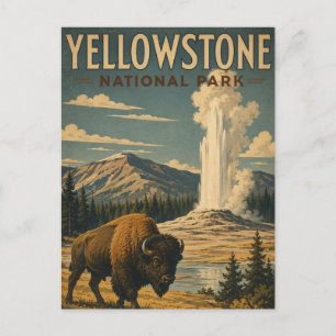 Yellowstone National Park Vintage WPA Style Bison Postcard