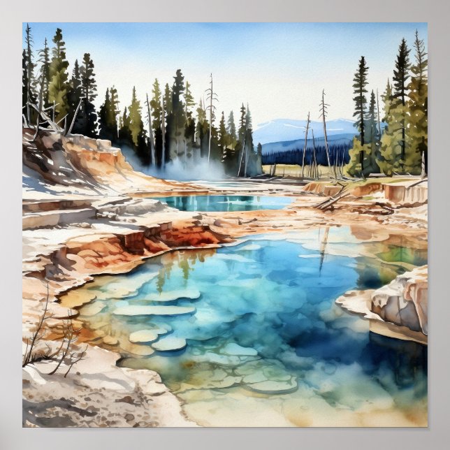 Yellowstone National Park Watercolor Art Print  (Front)