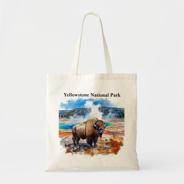 Yellowstone National Park Watercolor Tote Bag (Front)
