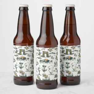 Yellowstone National Park Wildlife Pattern Beer Bottle Label