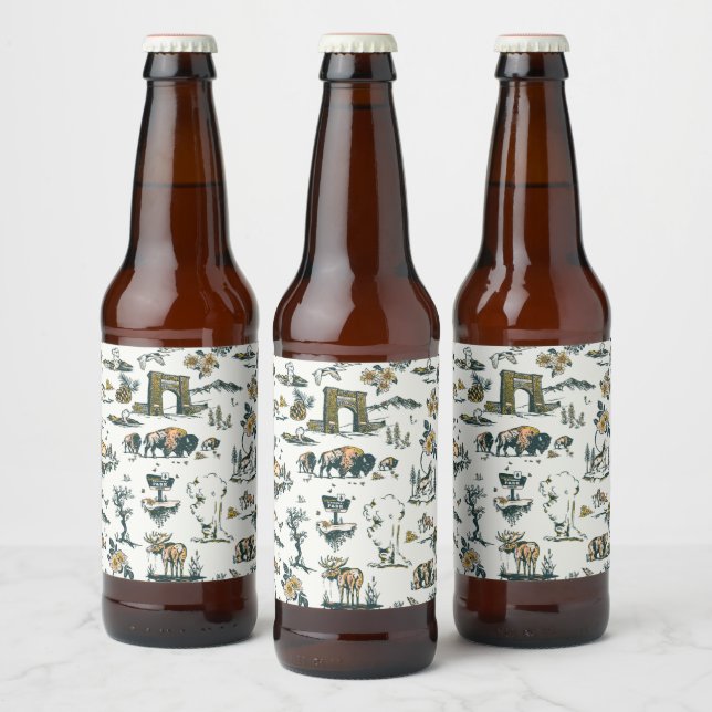 Yellowstone National Park Wildlife Pattern Beer Bottle Label (Bottles)