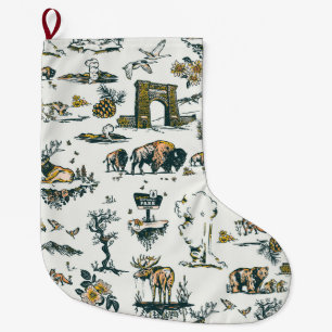 Yellowstone National Park Wildlife Pattern Large Christmas Stocking