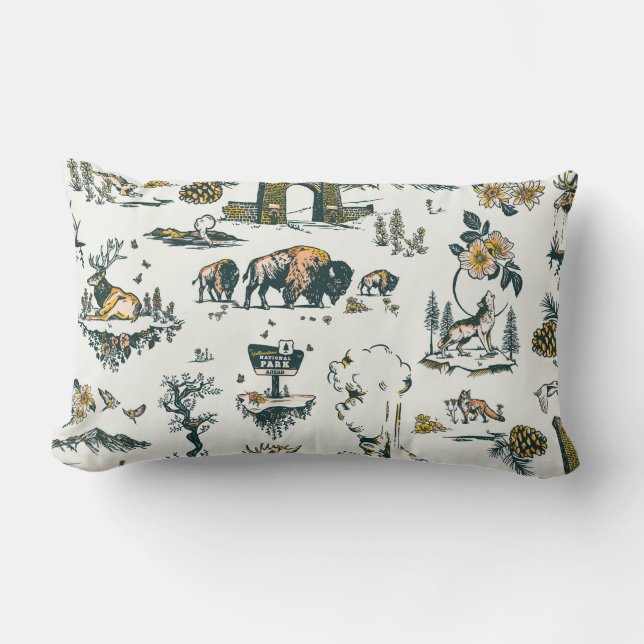 Yellowstone National Park Wildlife Pattern Lumbar Cushion (Front)