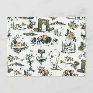 Yellowstone National Park Wildlife Pattern Postcard