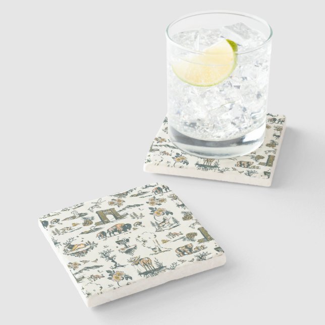 Yellowstone National Park Wildlife Pattern Stone Coaster (Side)