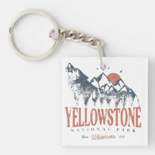 Yellowstone National Park Wolf Mountains Vintage   Key Ring
