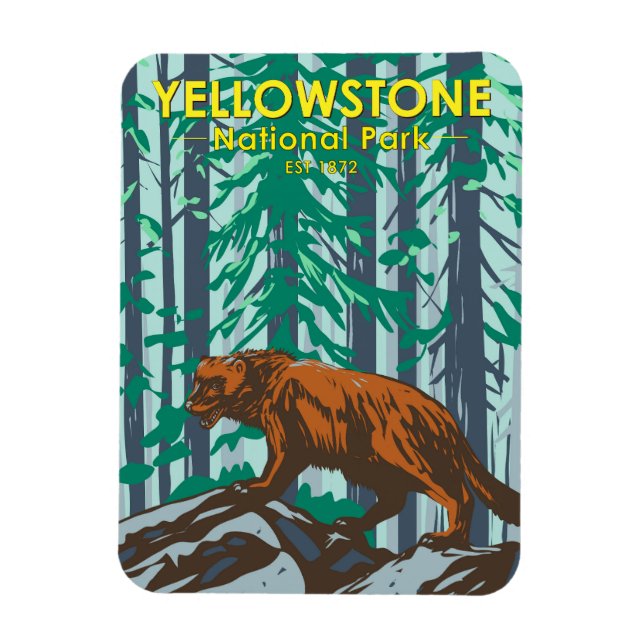 Yellowstone National Park Wolverine Vintage Magnet (Vertical)
